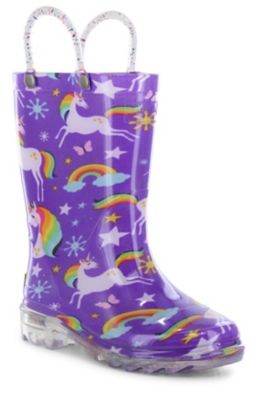 Western Chief Girls' Rainbow Unicorn Lighted PVC Boots