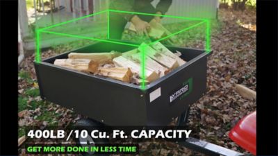 Image showing  10 cu. ft. 400 lb. Capacity Steel Tow-Behind Dump Cart, Pneumatic Tires, Powder Coat Finish, Removable Tailgate