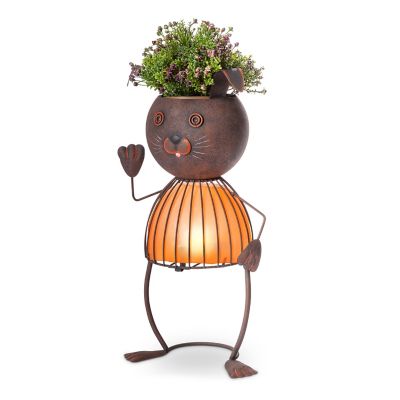 Gerson International 20.87 in. Solar Lighted Garden Meadow Rabbit Pot Head, 71653-RABBIT