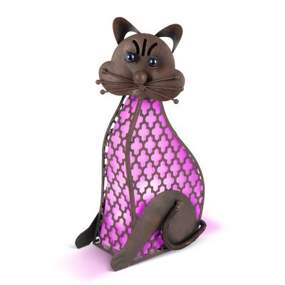 Gerson International Solar Lighted Garden Meadow Cat Figurine, 15.5 in., 72108-PINKCAT