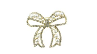 Buddy G's Tie You in a Bow Pearl Rhinestone Brooch Pin