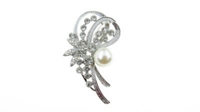 Buddy G's Floral Sweep Pearl and Rhinestone Brooch Pin