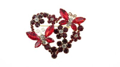 Buddy G's OH MY Heart with Flower and Butterfly Rhinestone Brooch Pin