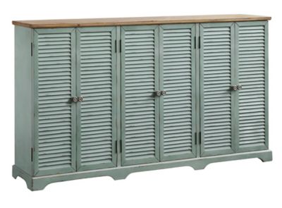 Crestview Collection 6-Door Clearwater Louvered Sea Wash Sideboard with Wood Top