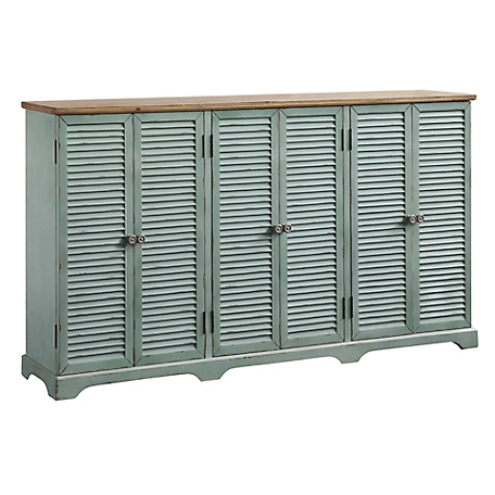 Crestview Collection 6-Door Clearwater Louvered Sea Wash Sideboard with Wood Top