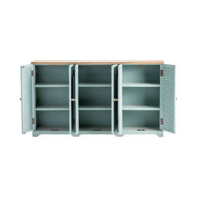 Image showing  6-Door Clearwater Louvered Sea Wash Sideboard with Wood Top
