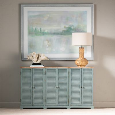 Image showing  6-Door Clearwater Louvered Sea Wash Sideboard with Wood Top