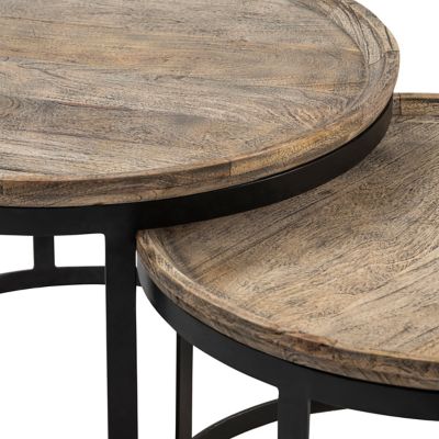 Image showing  Bengal Manor Mango Wood and Metal Round Cocktail Tables, Light Brown/Black, 2 pc.