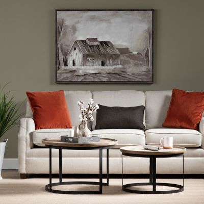 Image showing  Bengal Manor Mango Wood and Metal Round Cocktail Tables, Light Brown/Black, 2 pc.