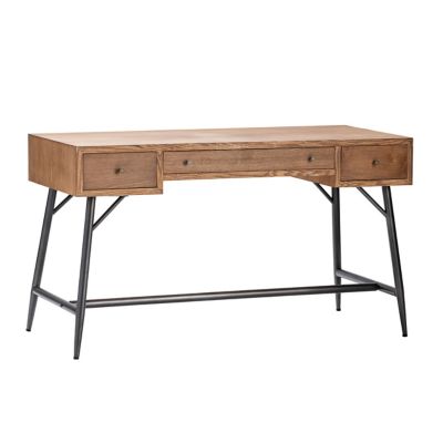 Crestview Collection Nolan Metal and Burnished Oak Desk with 3 Drawers