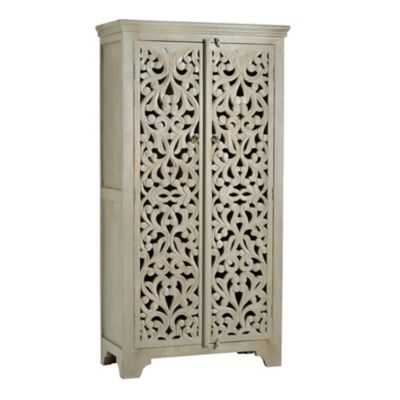 Crestview Collection 2-Door Bengal Manor Mango Wood Hand-Carved Open Tall Cabinet