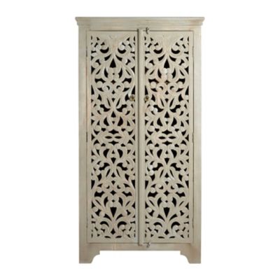 Image showing  39.5 in. x 18 in. x 76 in. 2-Door Bengal Manor Mango Wood Hand-Carved Open Tall Cabinet