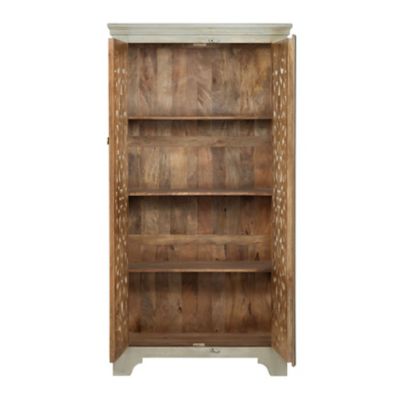 Image showing  39.5 in. x 18 in. x 76 in. 2-Door Bengal Manor Mango Wood Hand-Carved Open Tall Cabinet