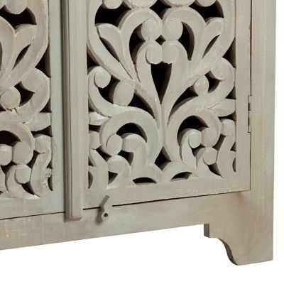 Image showing  39.5 in. x 18 in. x 76 in. 2-Door Bengal Manor Mango Wood Hand-Carved Open Tall Cabinet
