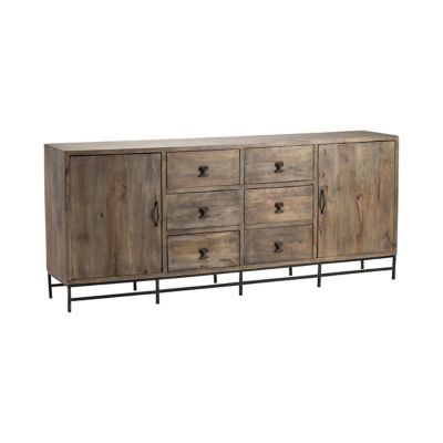 Crestview Collection 2-Door/6-Drawer Bengal Manor Iron Base and Acacia Wood Large Sideboard, 80 in. x 16 in. x 34 in.