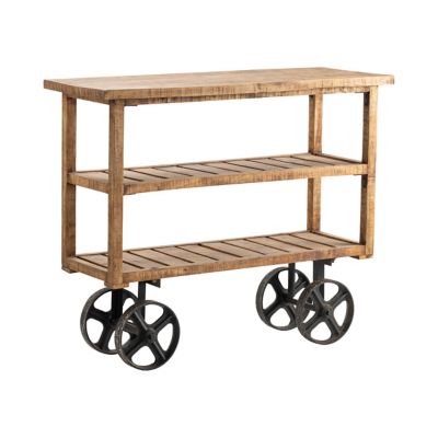 Crestview Collection 3-Tier Bengal Manor Mango Wood Wheeled Industrial Cart