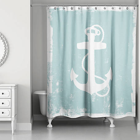 Distressed Teal Anchor Silhouette, 74 X 84 Shower Curtain