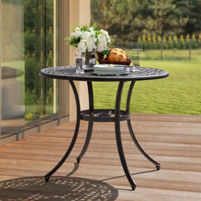 Image showing  31 in. Outdoor Cast-Aluminum Round Dining Table with Umbrella Hole