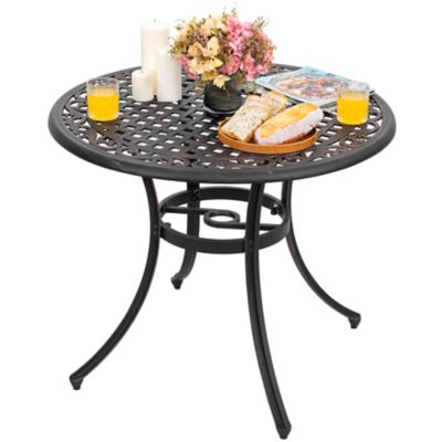 Image showing  31 in. Outdoor Cast-Aluminum Round Dining Table with Umbrella Hole