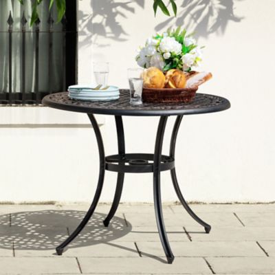 Image showing 9 th Nuu Garden 31 in. Outdoor Cast-Aluminum Round Dining Table with Umbrella Hole