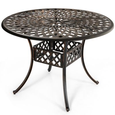 Nuu Garden Outdoor Round Cast Aluminum Dining Table with 2.24'' Umbrella Hole,Antique Bronze