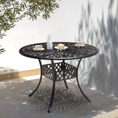 Image showing  Outdoor Round Cast Aluminum Dining Table, 2.24 in. Umbrella Hole, Antique Bronze