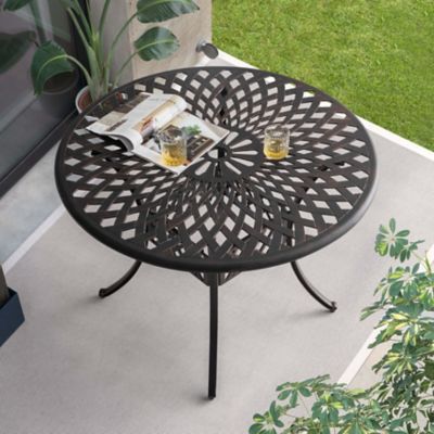 Image showing 8 th Nuu Garden Outdoor Round Cast Aluminum Dining Table, 2.24 in. Umbrella Hole, Antique Bronze