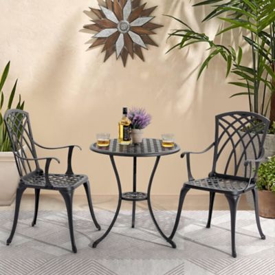 Image showing 9 th Nuu Garden 3 pc. Cast Aluminum Patio Bistro Set, Black, SCD004-01-WKL