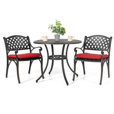 Image showing  3 pc. Powder-Coat Aluminum Outdoor Dining Set with Cushions
