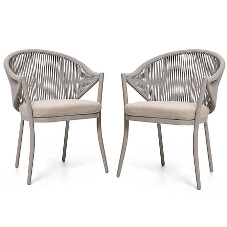 Aluminum Woven Rope Patio Dining Chair, Woven Rope Seat Dining Chairs