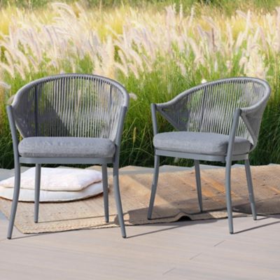 Nuu Garden 2 pc. Aluminum Woven Rope Patio Dining Chair, Includes Gray Cushions