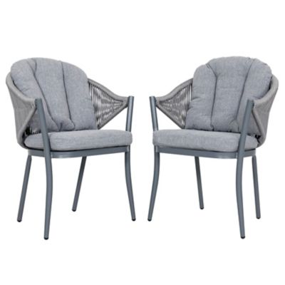 Nuu Garden 2 pc. Aluminum Woven Rope Patio Dining Chair, Includes Gray Cushions