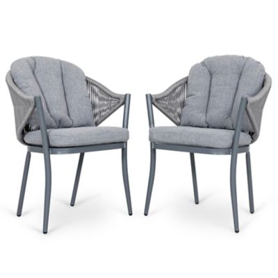 Image showing  Aluminum Woven Rope Waterproof Patio Dining Chair, Includes Cushions
