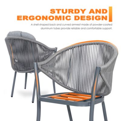 Image showing  Aluminum Woven Rope Waterproof Patio Dining Chair, Includes Cushions