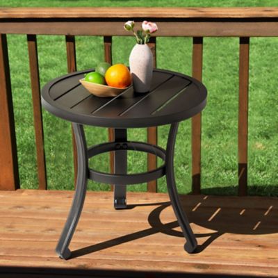 Image showing 9 th Nuu Garden 20 in. Metal Side Table, Round End Table, Black