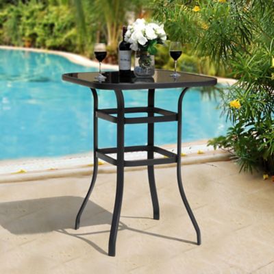 Nuu Garden Outdoor 32 in. Square Bar Table with Tempered Glass Tabletop,Black