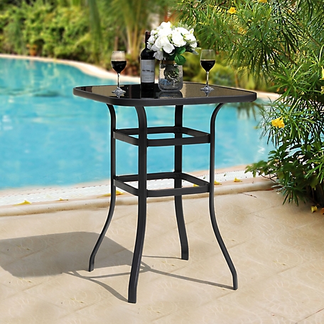 Nuu Garden Outdoor 32 in. Square Bar Table with Tempered Glass Tabletop,Black