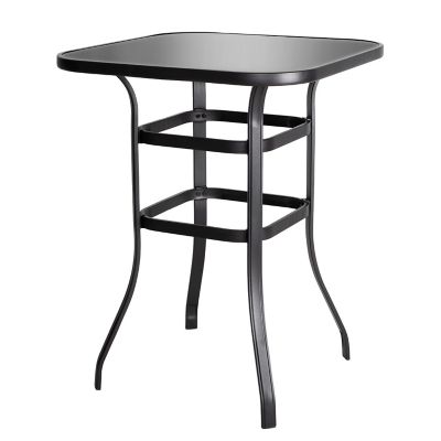 Image showing  32 in. Outdoor Square Bar Table with Tempered Glass Tabletop, Black