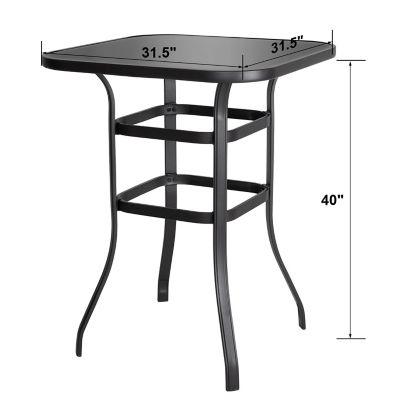 Image showing 5 th Nuu Garden 32 in. Outdoor Square Bar Table with Tempered Glass Tabletop, Black