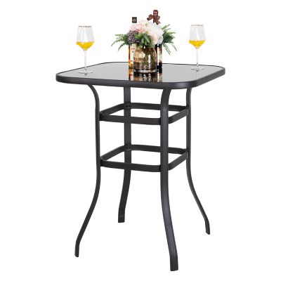 Image showing 6 th Nuu Garden 32 in. Outdoor Square Bar Table with Tempered Glass Tabletop, Black