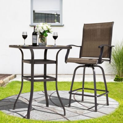 Image showing 7 th Nuu Garden 32 in. Outdoor Square Bar Table with Tempered Glass Tabletop, Black