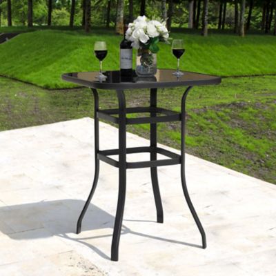Image showing 9 th Nuu Garden 32 in. Outdoor Square Bar Table with Tempered Glass Tabletop, Black