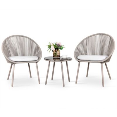 Image showing  Outdoor 3 pc. Patio Woven Rope Bistro Set with Cushions