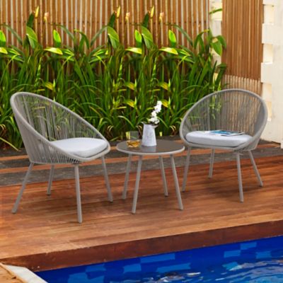 Image showing  Outdoor 3 pc. Patio Woven Rope Bistro Set with Cushions