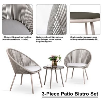 Image showing 6 th Nuu Garden Outdoor 3 pc. Patio Woven Rope Bistro Set with Cushions