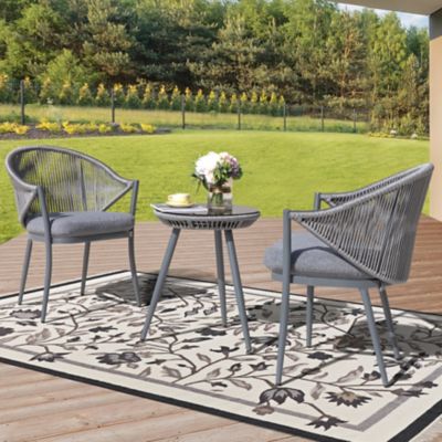 Nuu Garden 3 pc. Patio Furniture Outdoor Conversation Bistro Set with Cushions, Gray