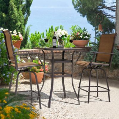 Image showing  3 pc. Outdoor Swivel Bar Set with Glass Table, All-Weather Textilene