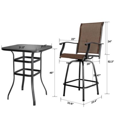 Image showing 6 th Nuu Garden 3 pc. Outdoor Swivel Bar Set with Glass Table, All-Weather Textilene