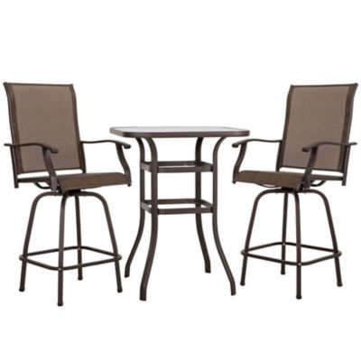 Image showing 8 th Nuu Garden 3 pc. Outdoor Swivel Bar Set with Glass Table, All-Weather Textilene