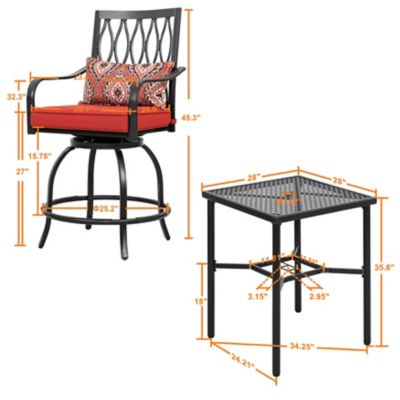 Image showing  3 pc. 360-Degree Swivel Patio Table Set with Square Table and 2 Bar Stools
